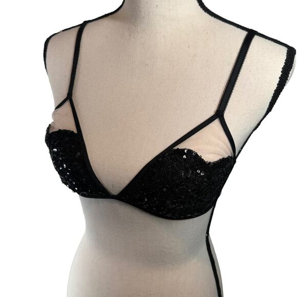 Victoria's Secret Black and Nude Sequin Heart Bralette Medium - Picture 2 of 7